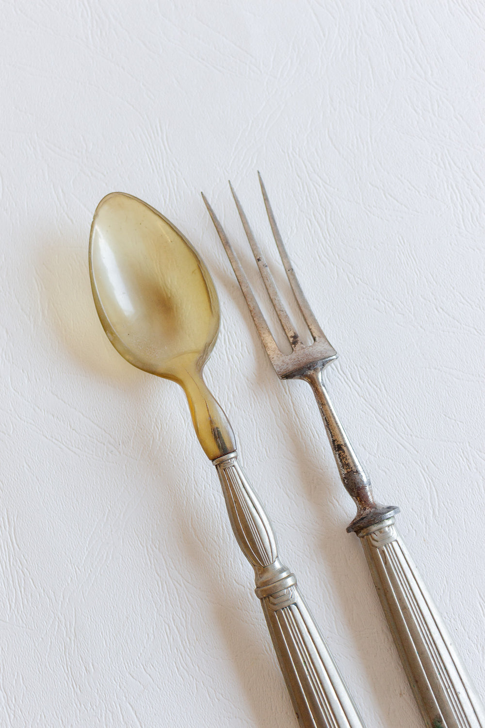 antique french repousse silverplate and horn serving set