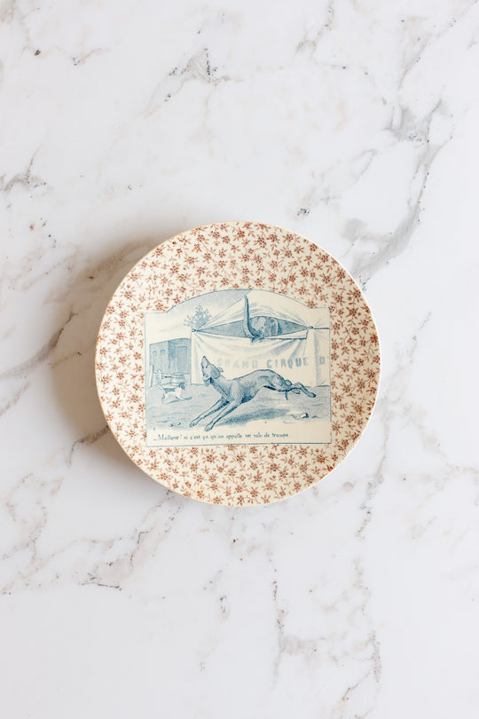 pair of rare 19th century French Sarreguemines ironstone “talking plates”