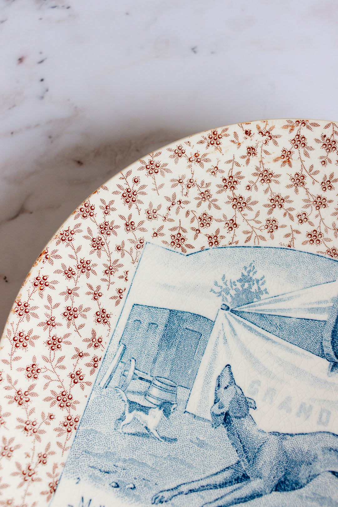 pair of rare 19th century French Sarreguemines ironstone “talking plates”