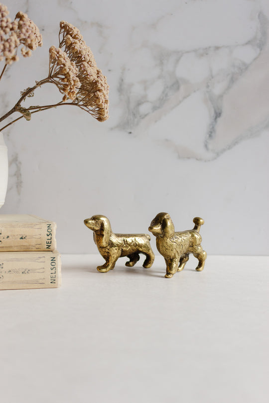 pair of vintage french brass dog figurines