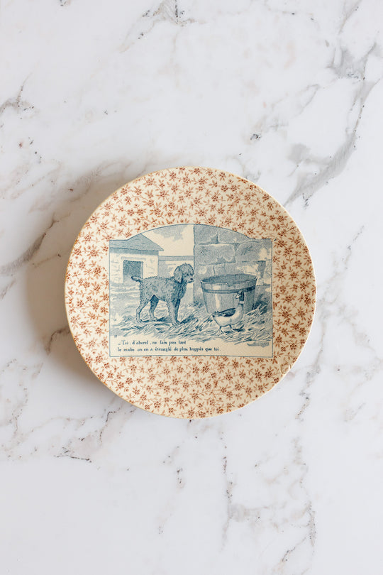 pair of rare 19th century French Sarreguemines ironstone “talking plates”