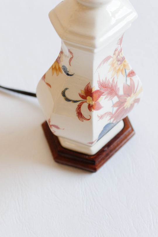 pair of vintage french handpainted porcelain lamps with fringed shades