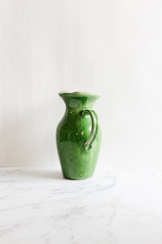 antique french green stoneware pitcher