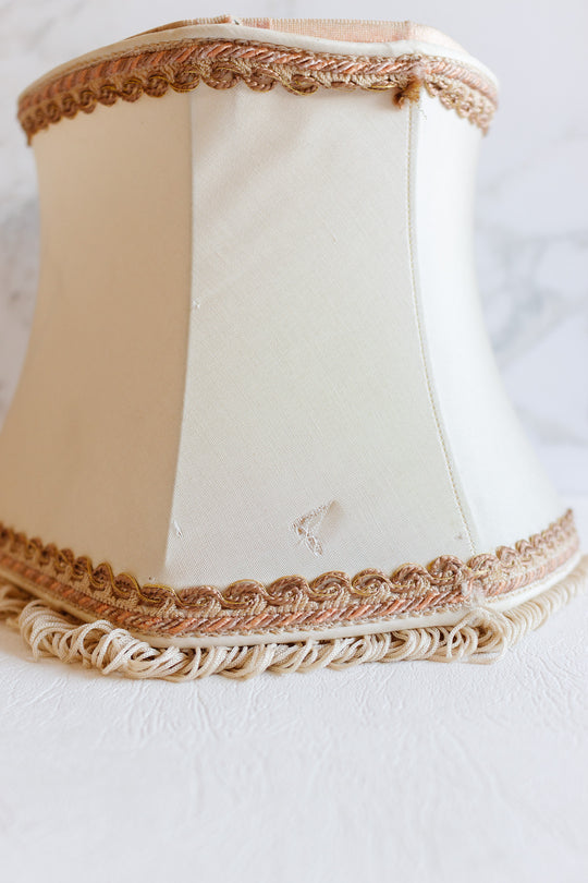 pair of vintage french handpainted porcelain lamps with fringed shades
