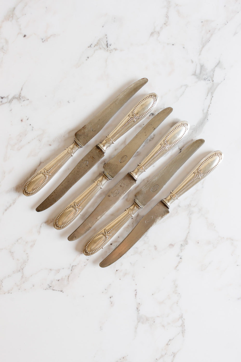 vintage French silver plate knives, set of 6