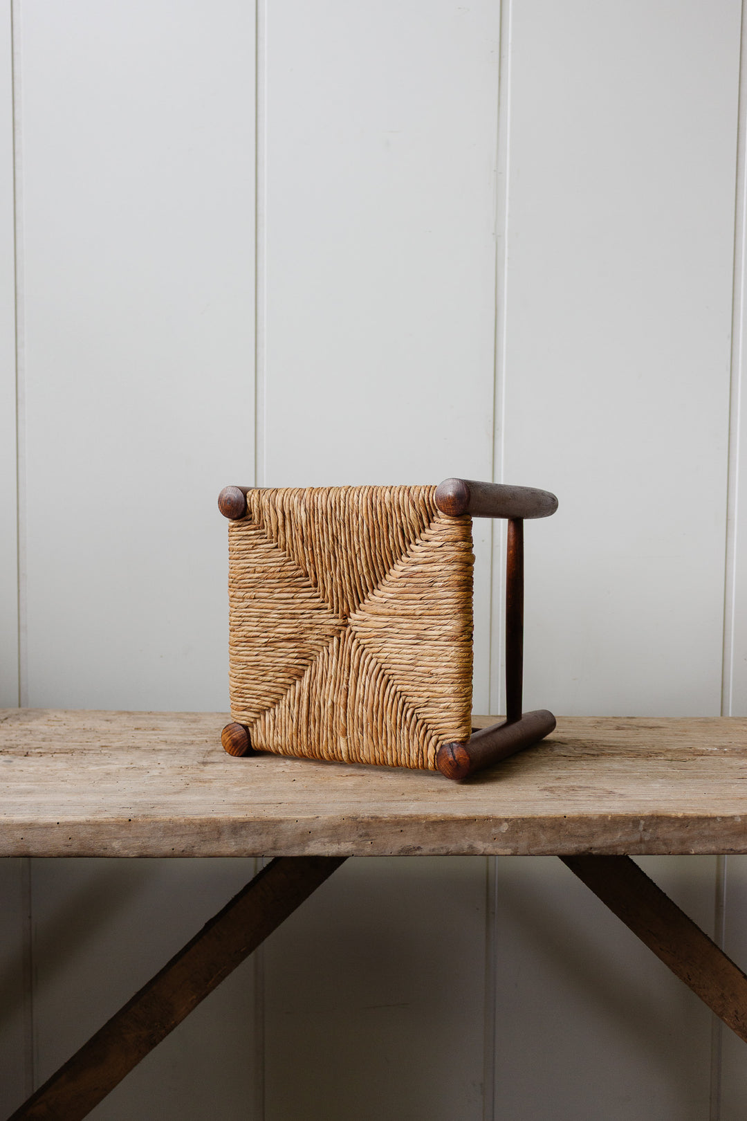 midcentury french rush seat stool