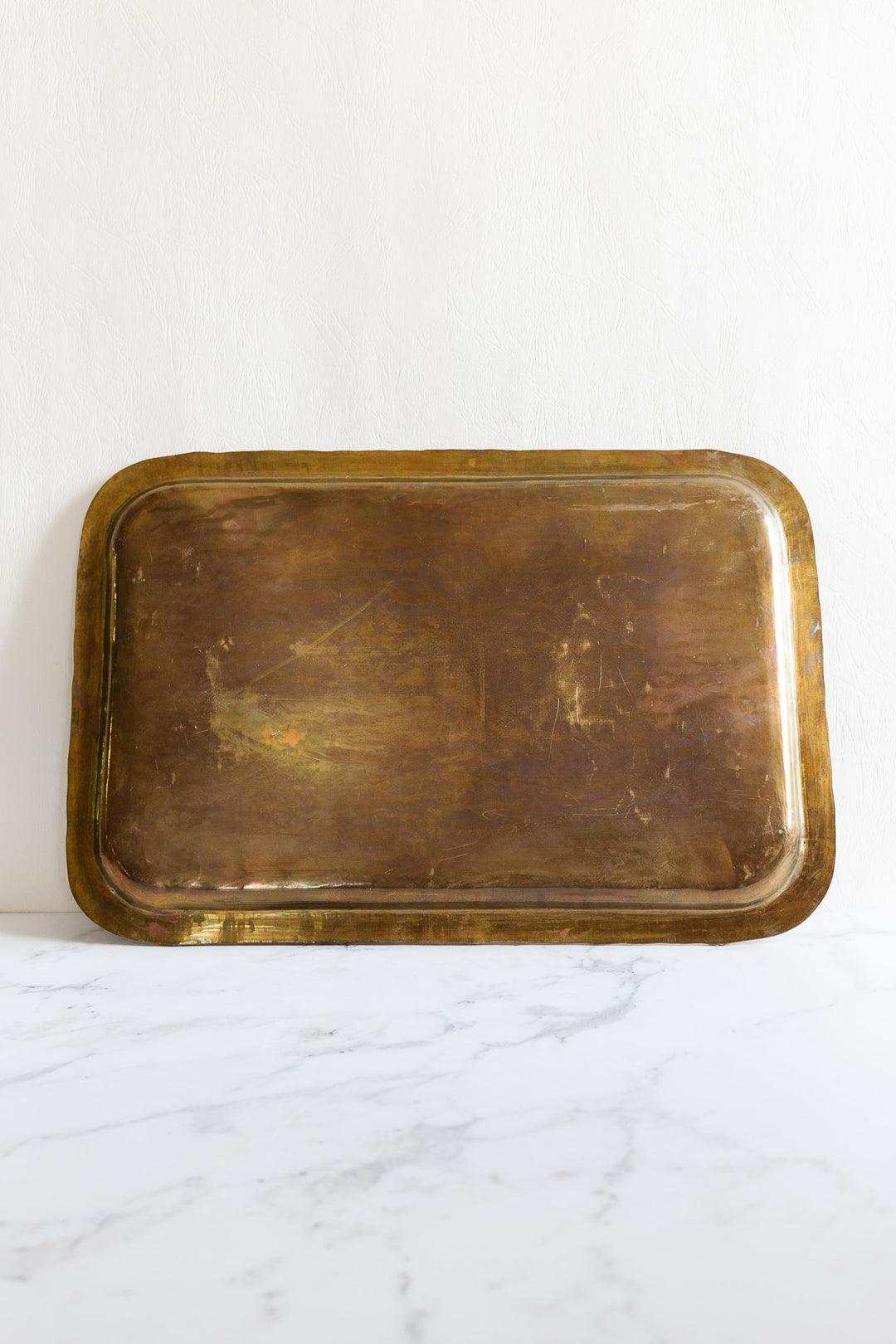 vintage brass serving tray with faux bamboo border