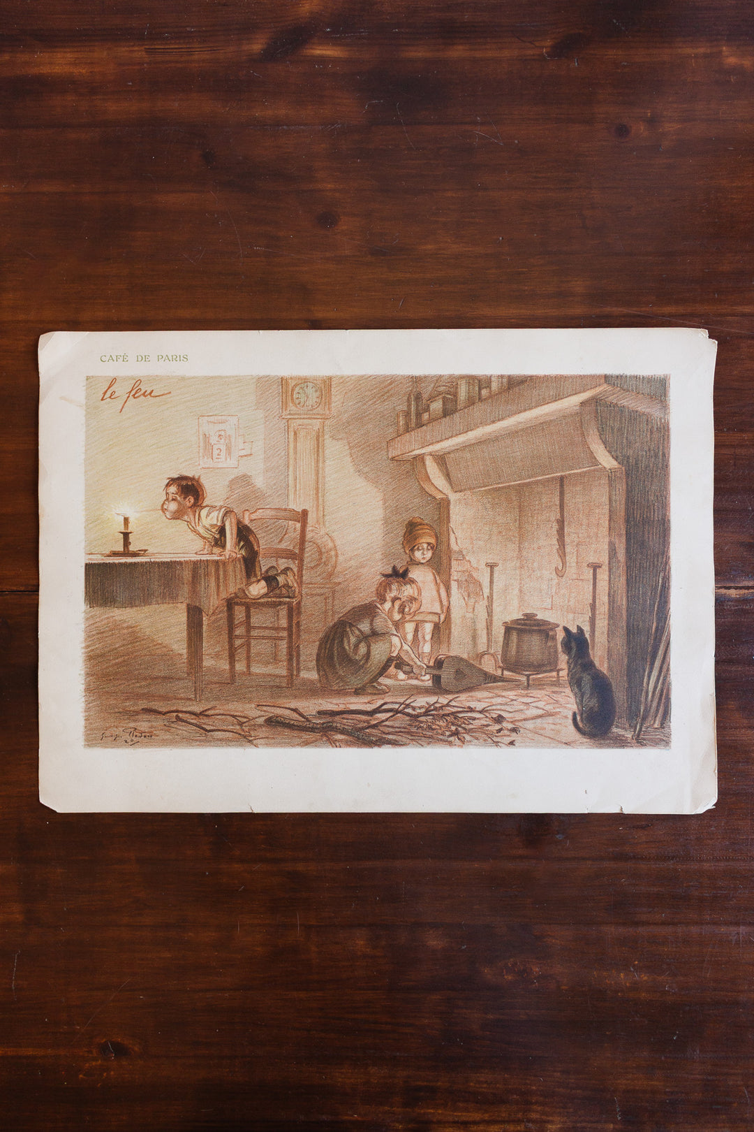 antique french "café de paris" handwritten menu dated 1923