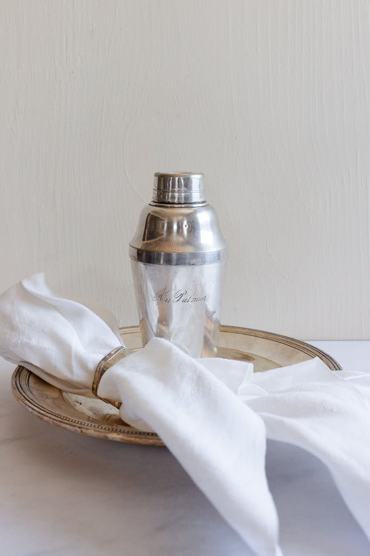 1930s French hotel silver engraved cocktail shaker