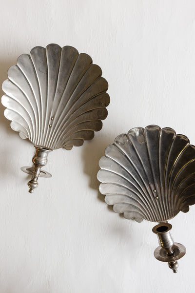 pair of large vintage french brass coquillage sconces
