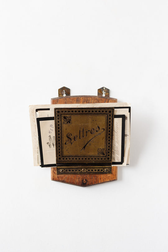 vintage french wood and brass wall mounted "lettres" holder