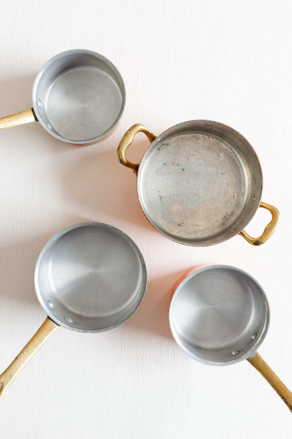 vintage french small copper pots, set of 4