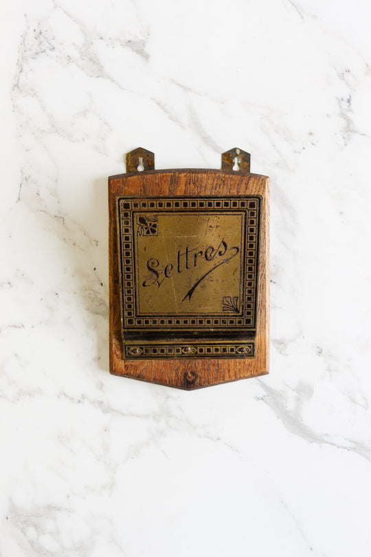 vintage french wood and brass wall mounted "lettres" holder