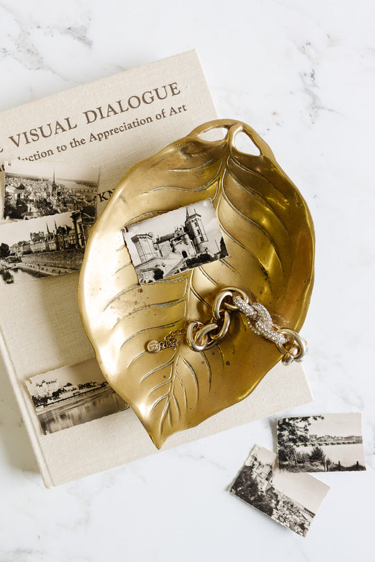 antique french brass leaf shaped plate