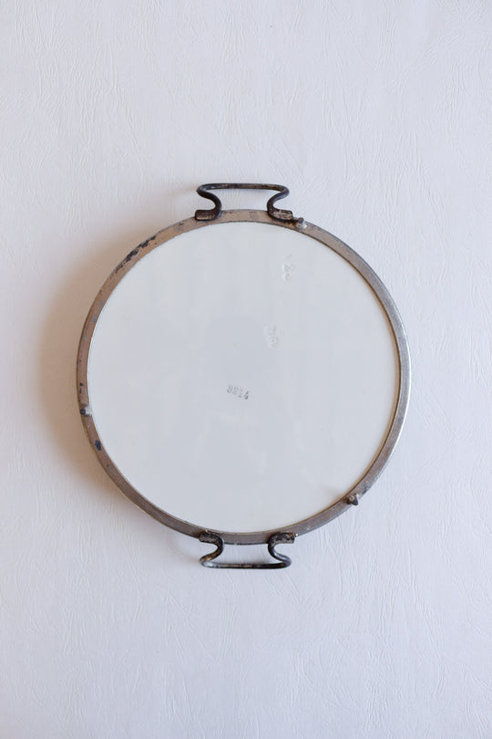 antique french porcelain trivet with metal handles