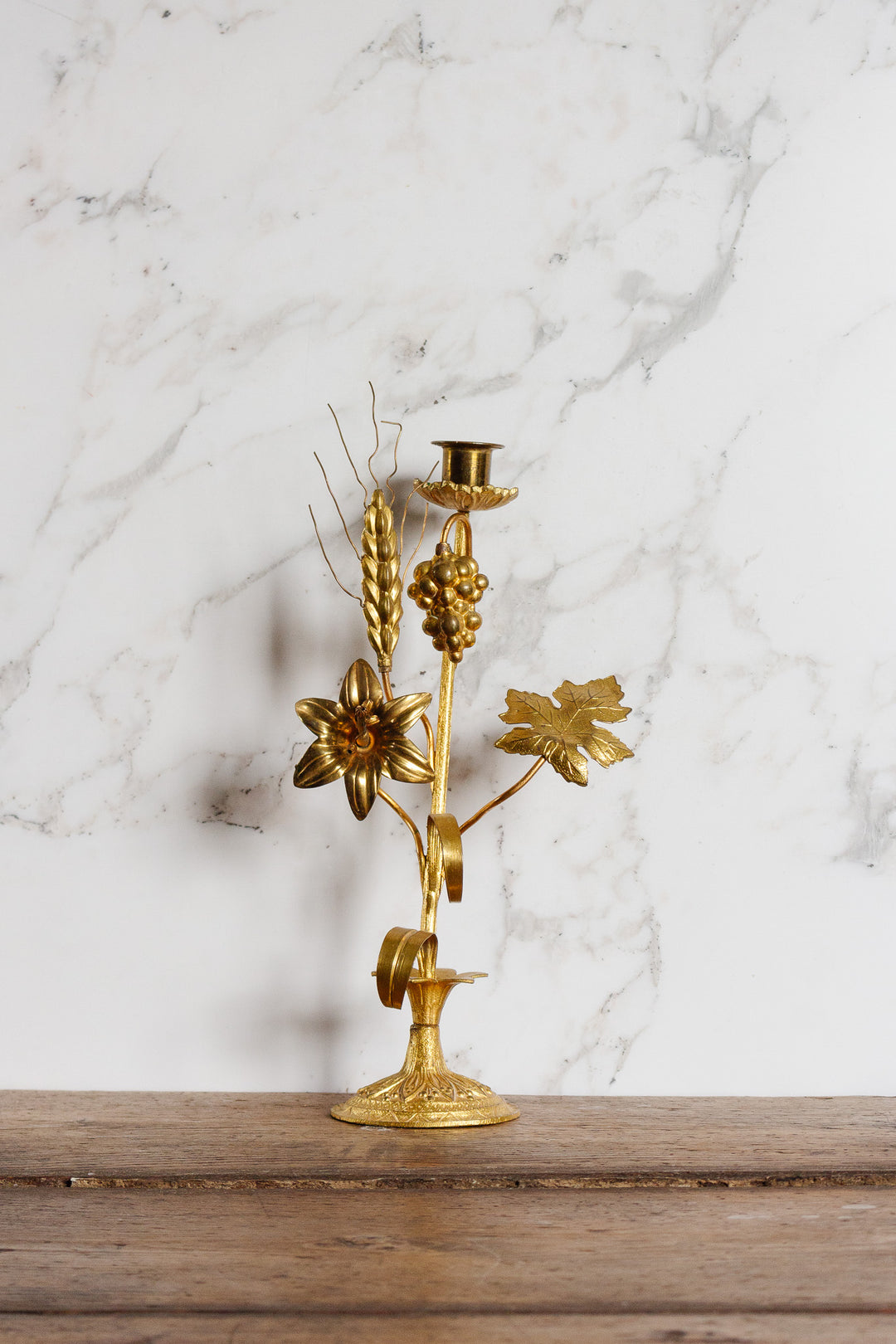 pair of vintage italian gilt tole floral candlesticks