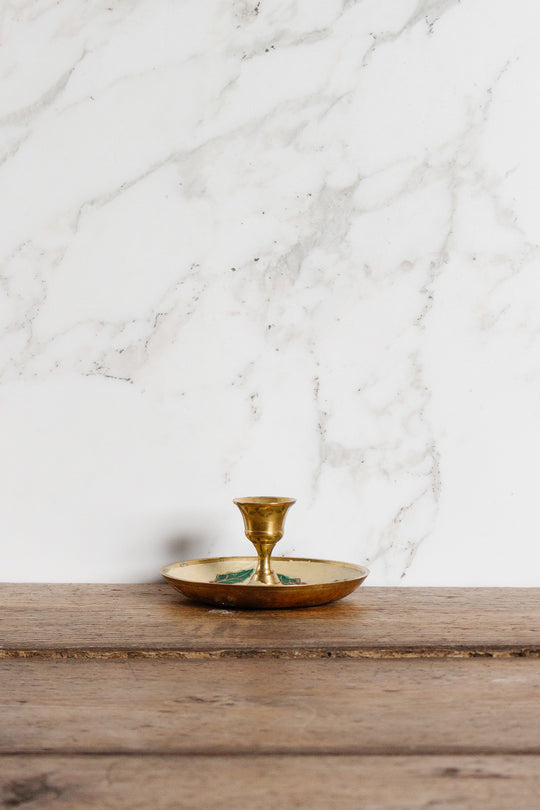 vintage french cloisonné holly candlestick