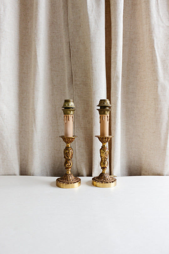 pair of vintage french ornate candlestick table lamps