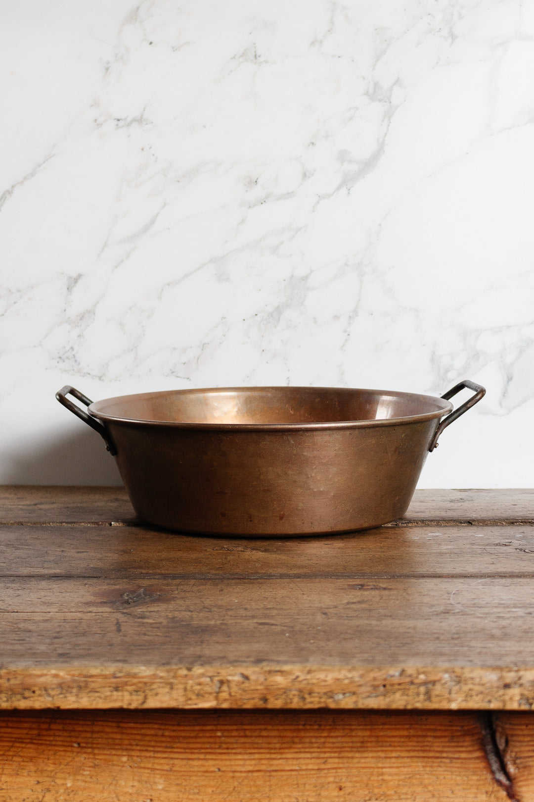 antique french large copper jam pot with square handles