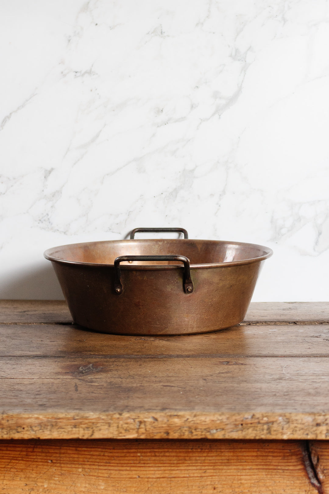 antique french large copper jam pot with square handles