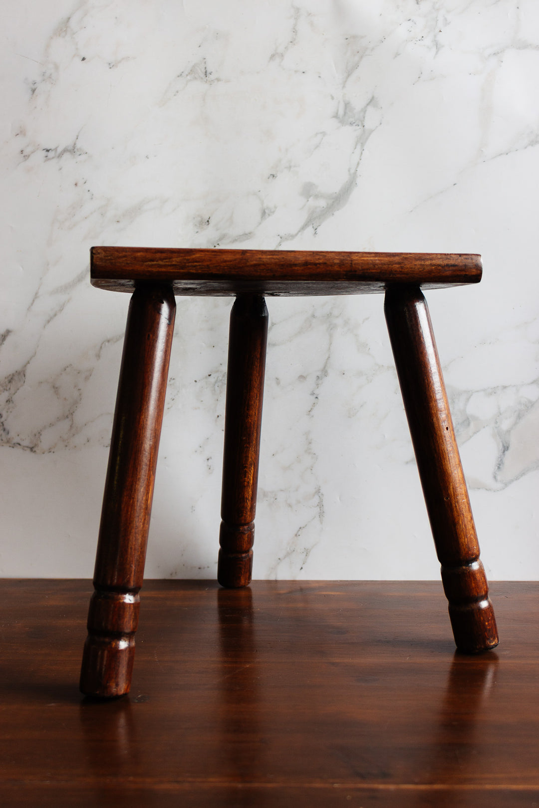 vintage french turned leg half moon wood stool