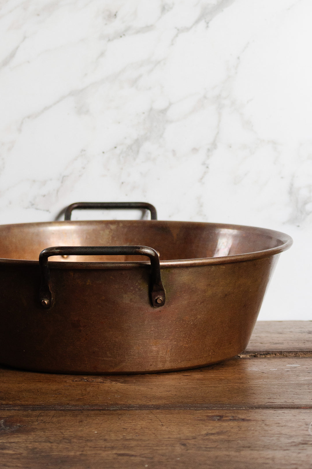 antique french large copper jam pot with square handles