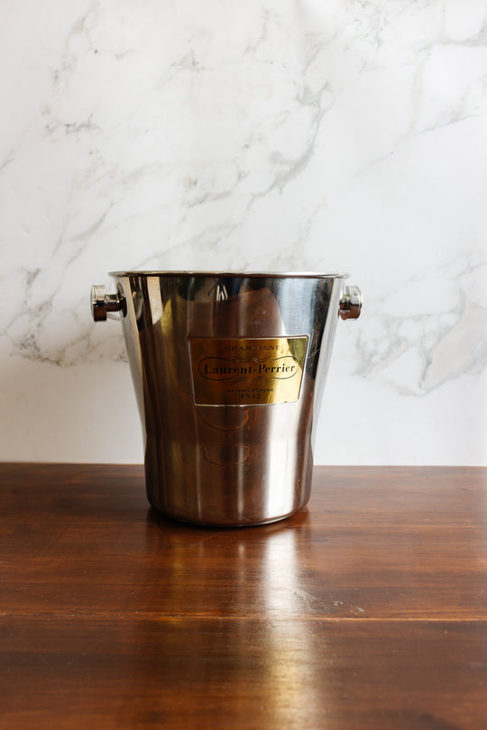 vintage french "laurent perrier" champagne bucket and set of 6 matching glasses glasses