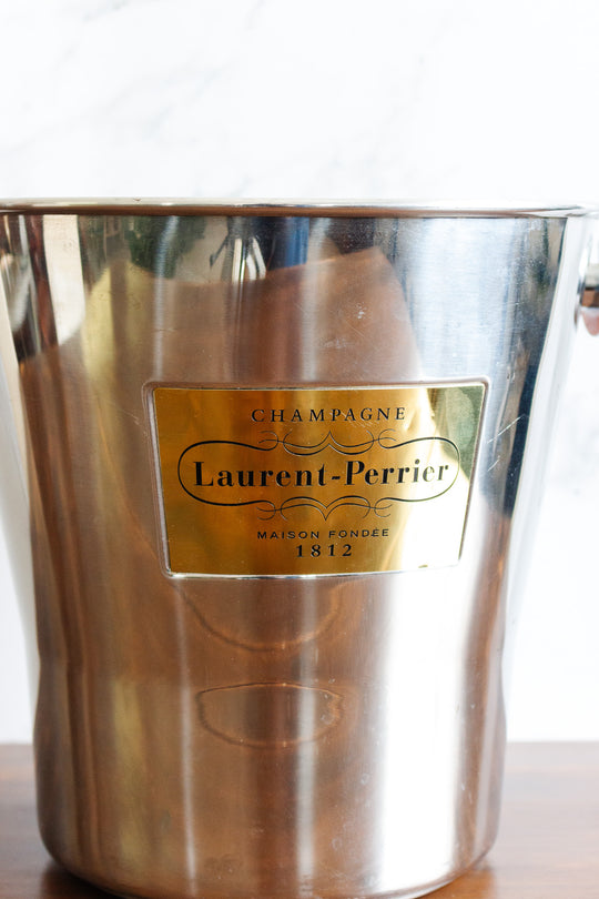 vintage french "laurent perrier" champagne bucket and set of 6 matching glasses glasses