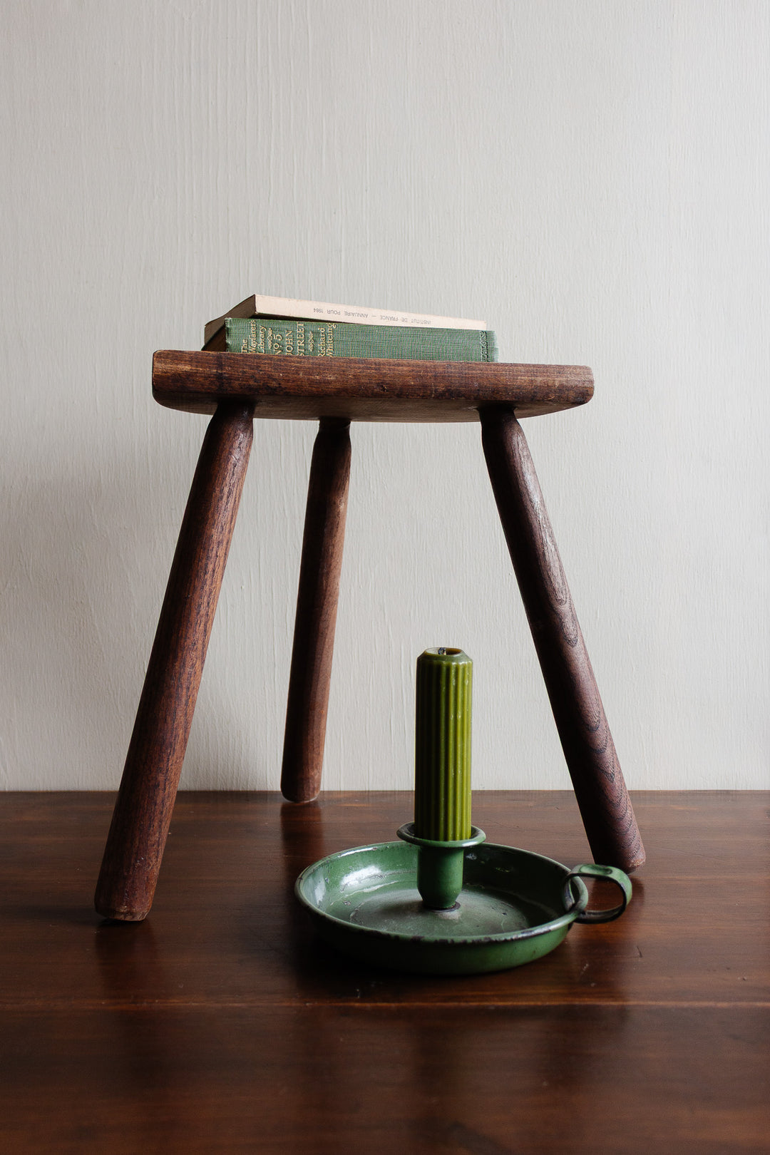 midcentury french brutalist tripod stool