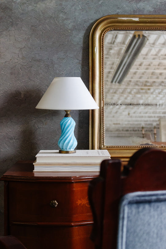 1930s french blue opaline and brass table lamp