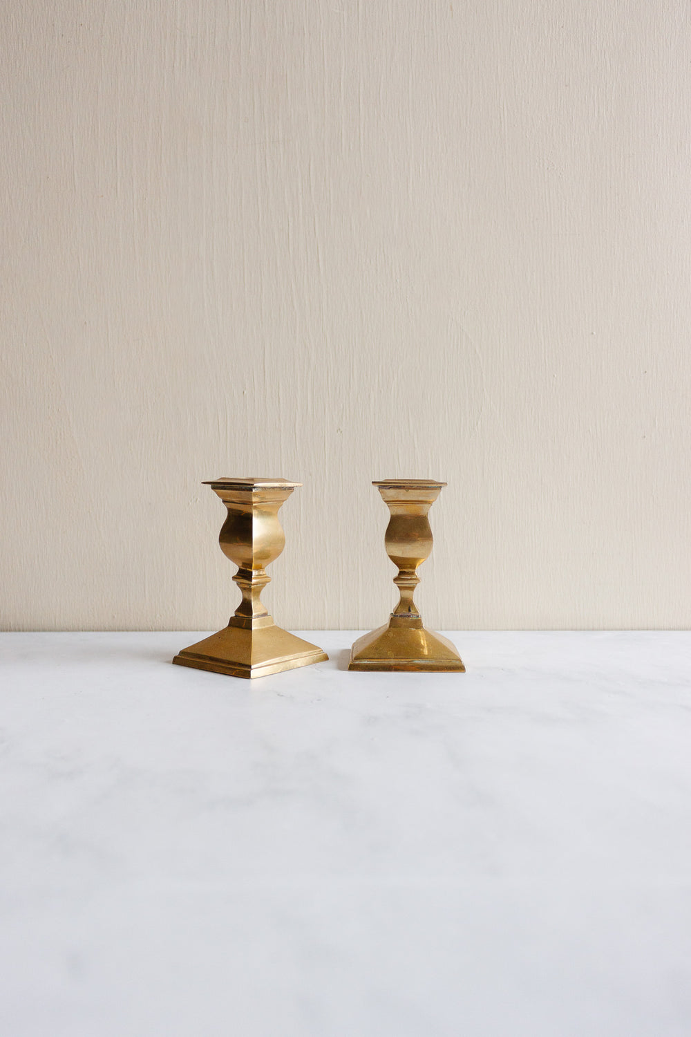 pair of vintage french square brass candlesticks