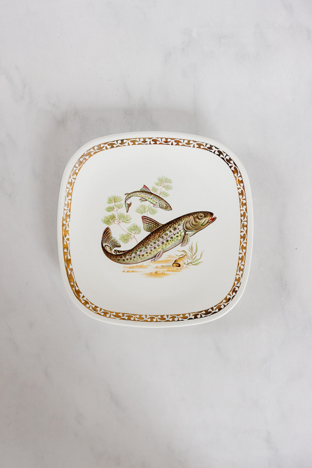 midcentury french longchamp fish plates, set of 6