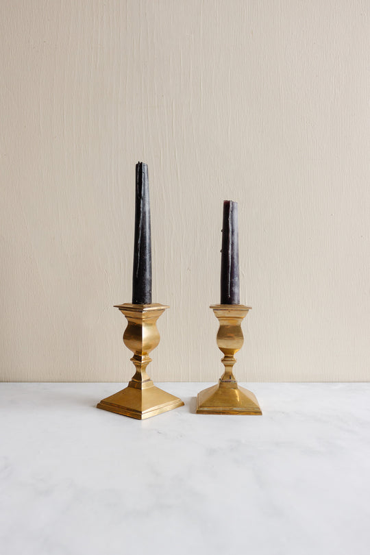 pair of vintage french square brass candlesticks