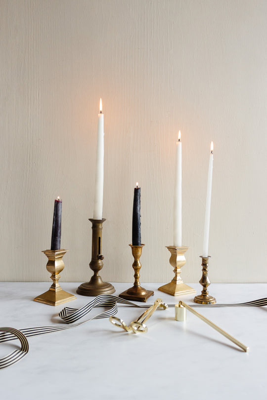 pair of vintage french square brass candlesticks