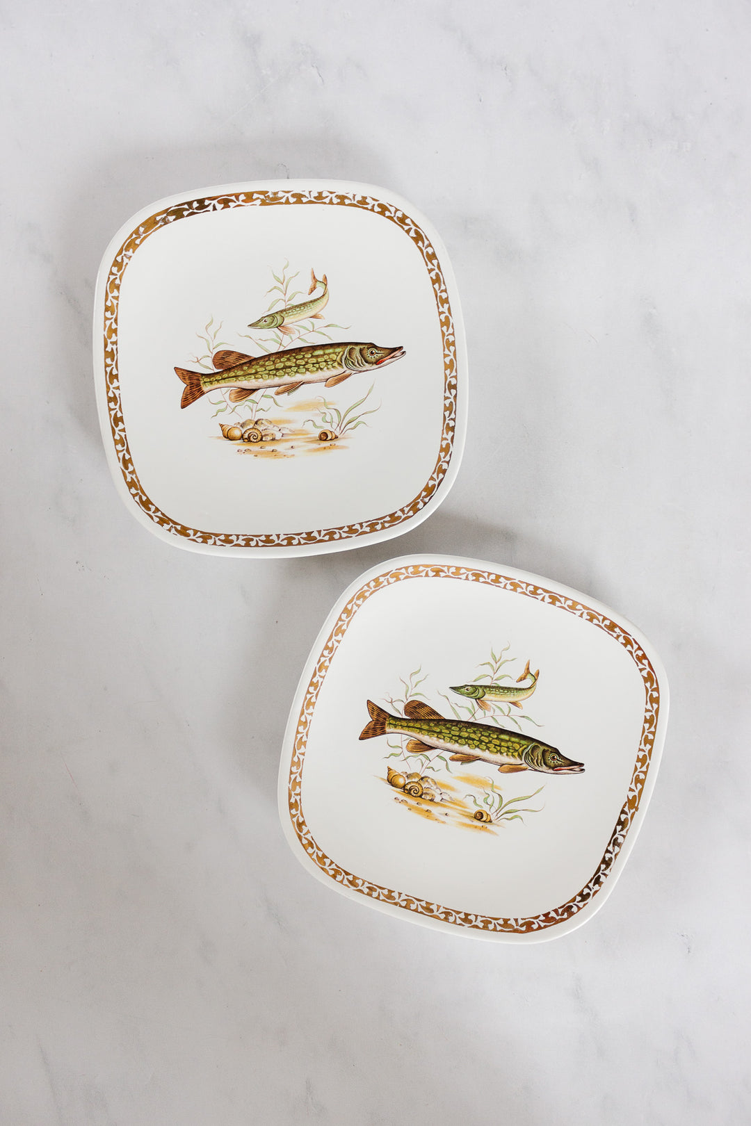 midcentury french longchamp fish plates, set of 6