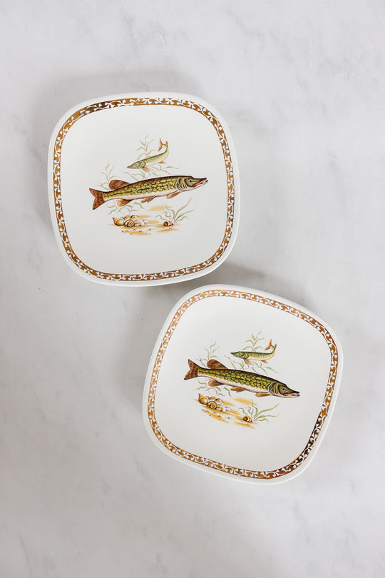 midcentury french longchamp fish plates, set of 6