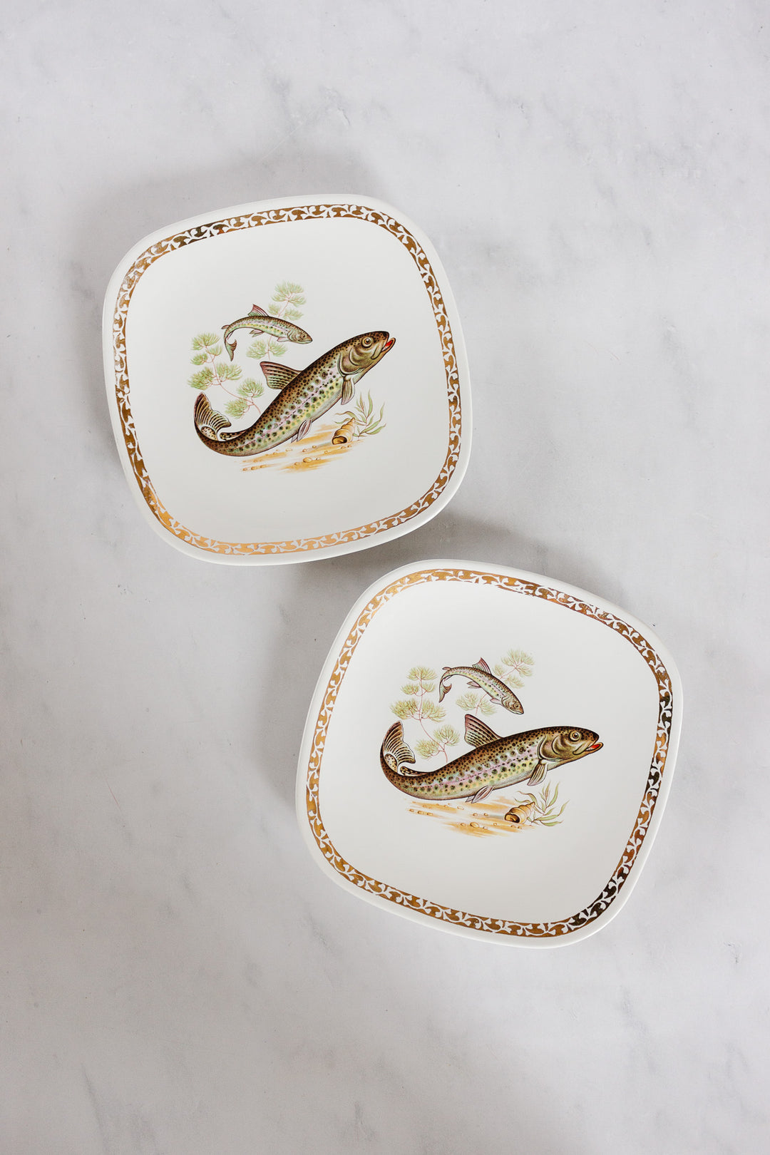 midcentury french longchamp fish plates, set of 6