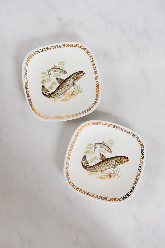 midcentury french longchamp fish plates, set of 6