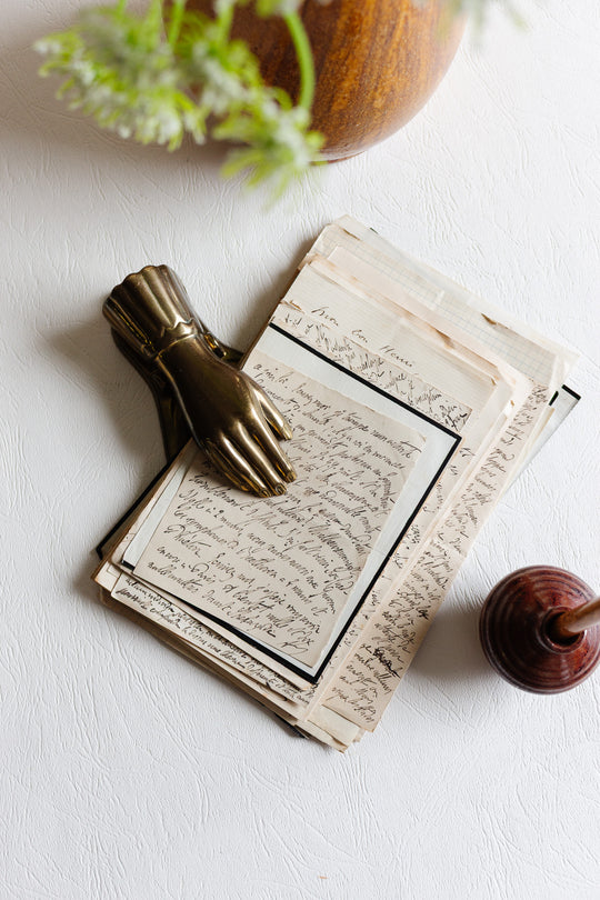 antique victorian heavy brass hand letter holder
