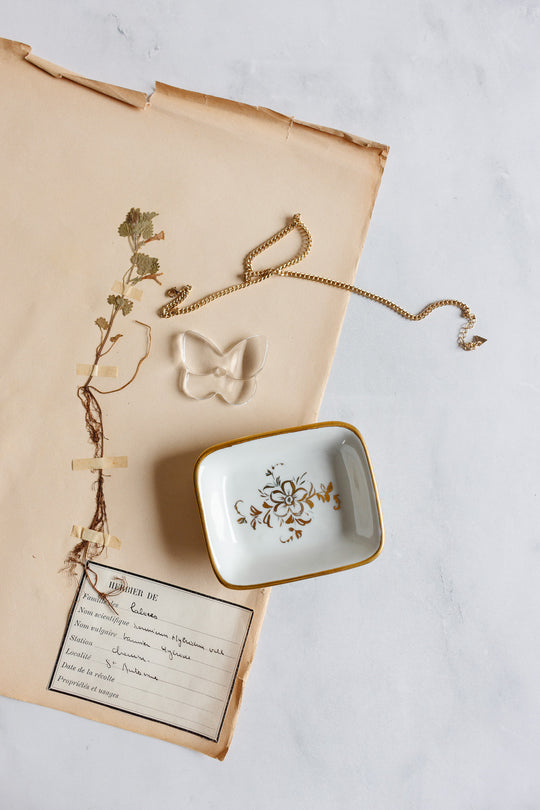 vintage french "porcelaine de france" white and gold trinket dish