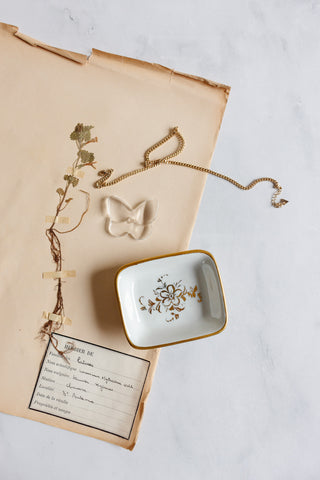 vintage french "porcelaine de france" white and gold trinket dish
