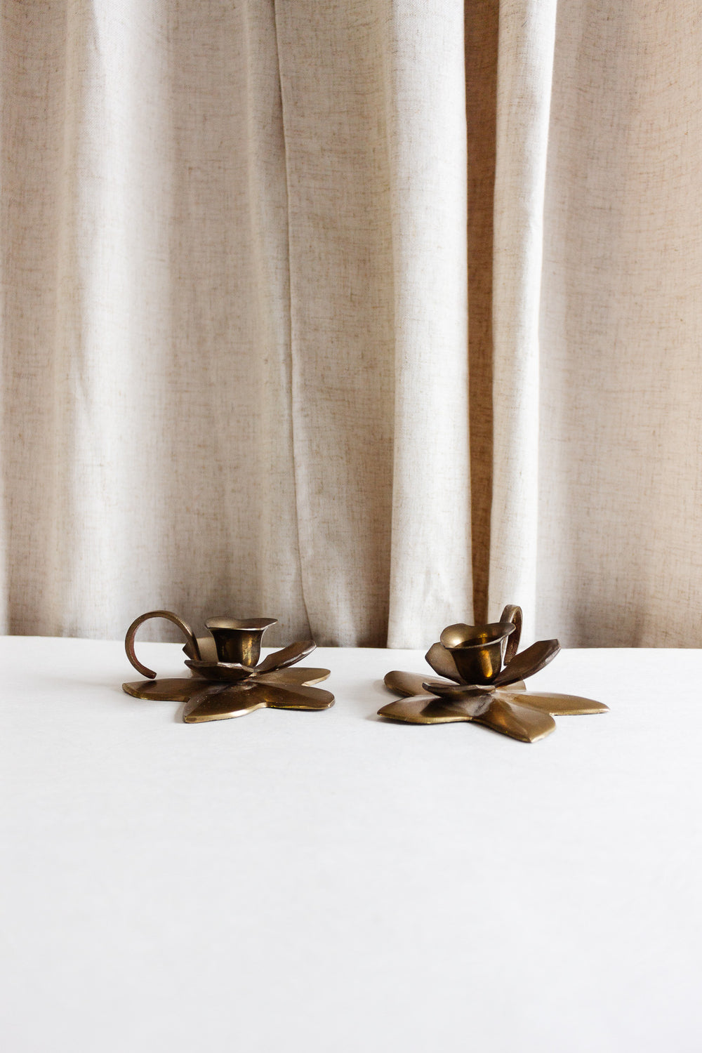 vintage french brass flower chamberstick pair