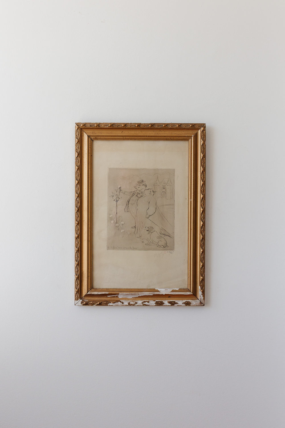 antique french satirical pencil drawing — "Oh! les fleurs! nous adorons les fleurs!"