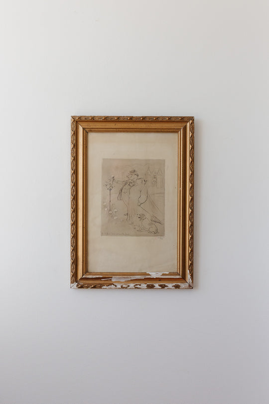 antique french satirical pencil drawing — "Oh! les fleurs! nous adorons les fleurs!"