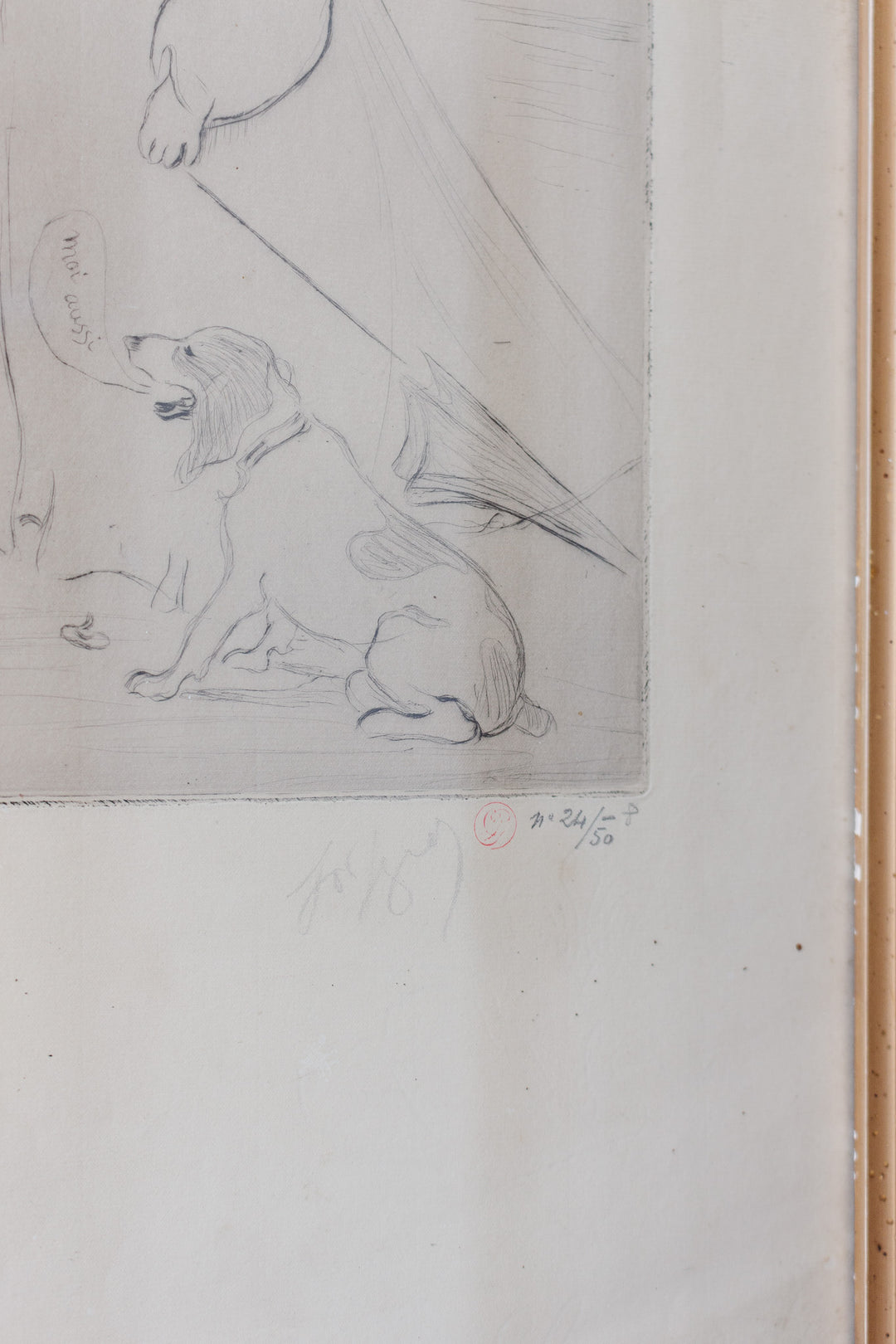 antique french satirical pencil drawing — "Oh! les fleurs! nous adorons les fleurs!"