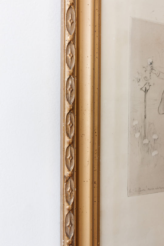 antique french satirical pencil drawing — "Oh! les fleurs! nous adorons les fleurs!"