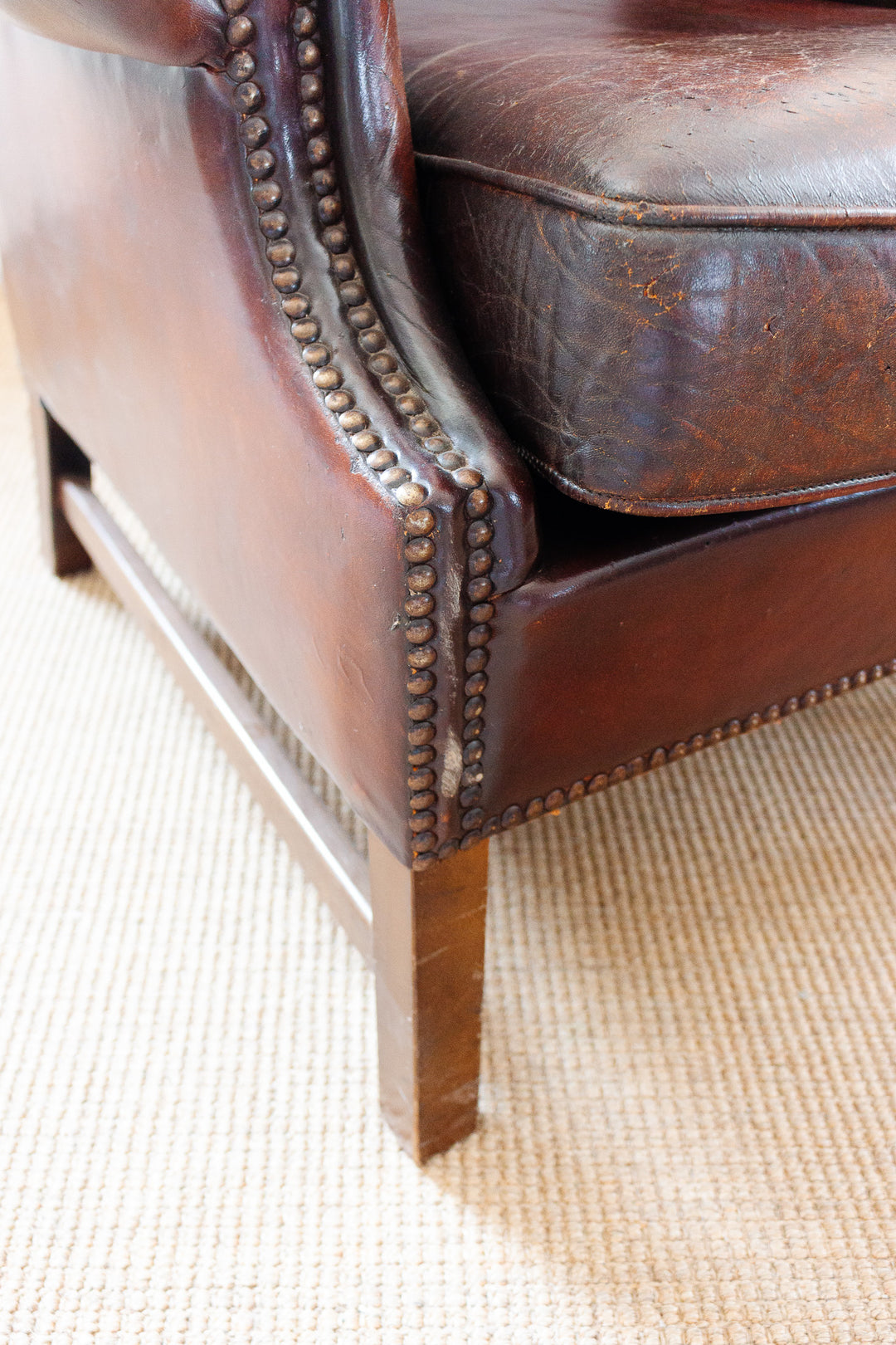 vintage European sheepskin leather wingback chair