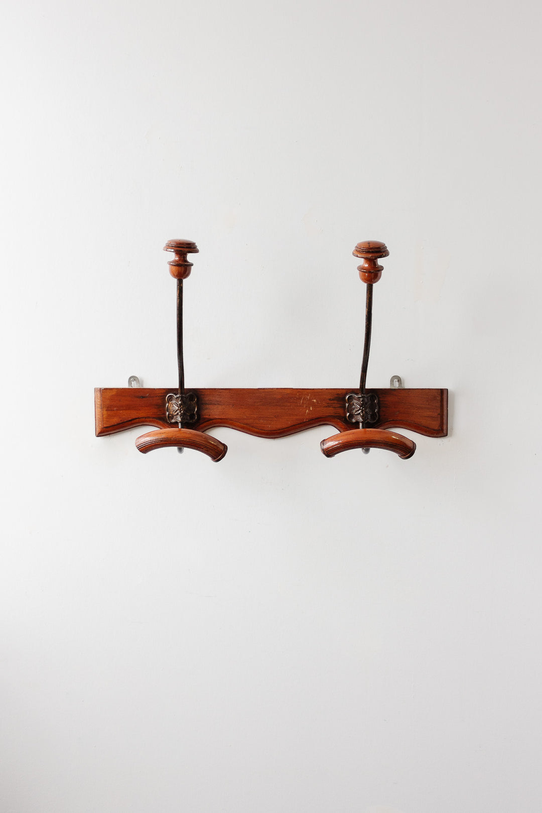 antique french wood and metal coat and hat rack