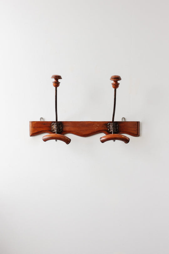 antique french wood and metal coat and hat rack