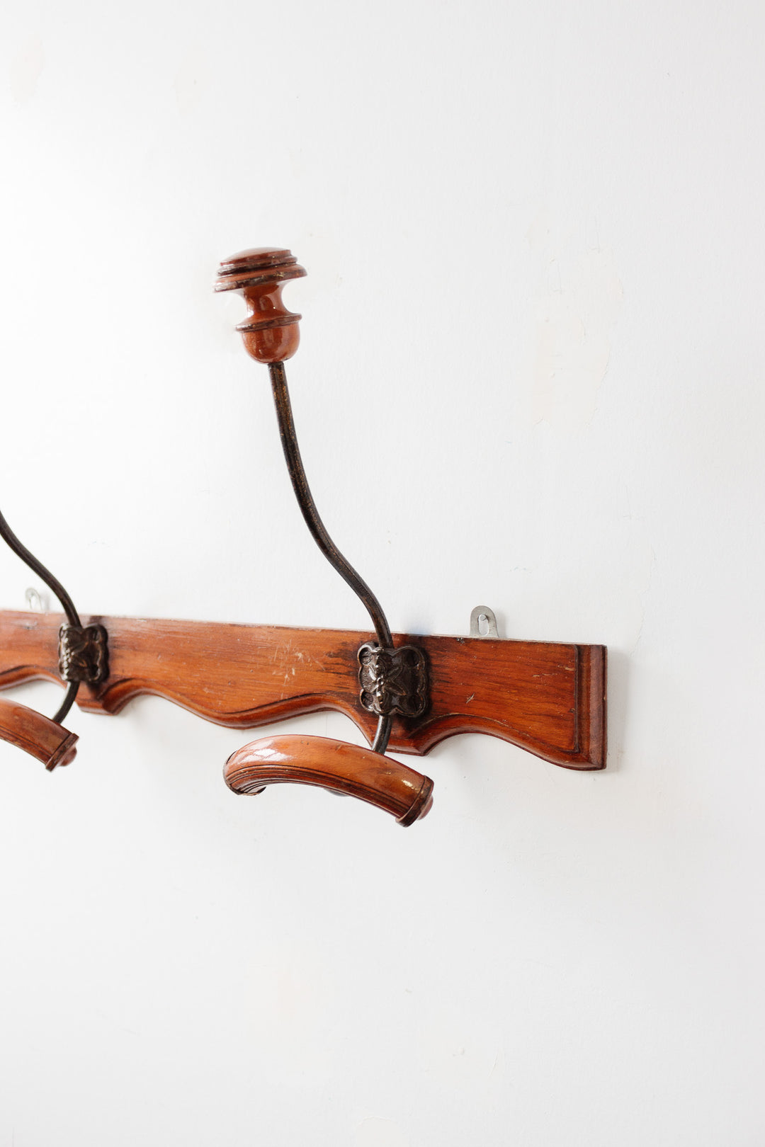 antique french wood and metal coat and hat rack